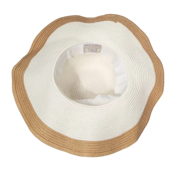 Tan White Paper Braid Straw Floppy Sun Hat by Nicole Marciano - Picture 4 of 7